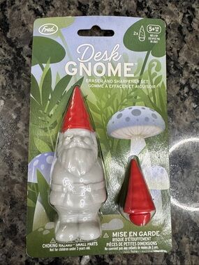 Fred Red-Hatted White Desk Gnome Eraser & Sharpener Set NEW